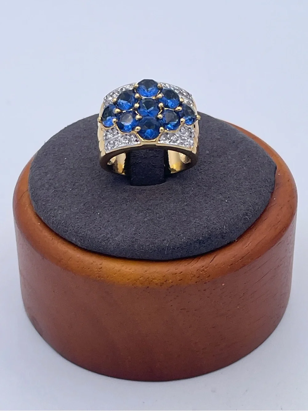 DTC 925 Sterling Silver Gold Plated Simulated Sapphire & CZ Cluster Ring Sz 6.5